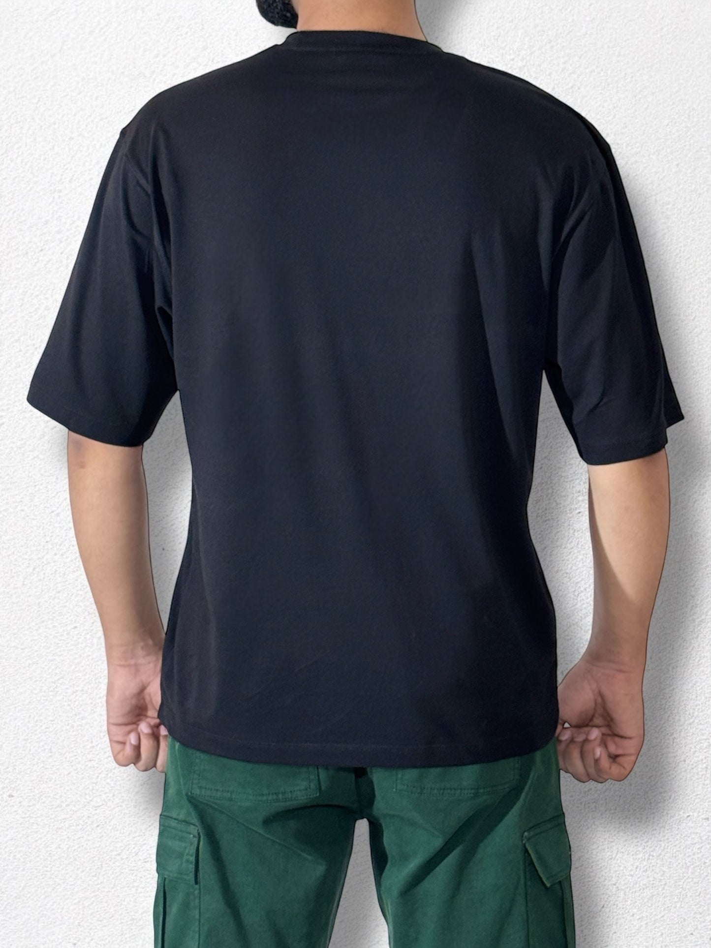 Embroidered Drop Shoulder T-Shirt (Majestic Black)