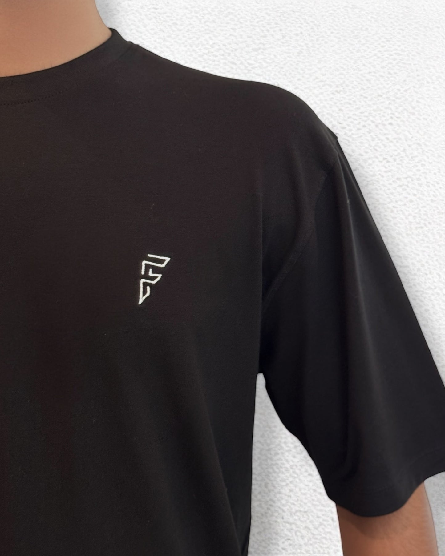 Embroidered Drop Shoulder T-Shirt (Majestic Black)