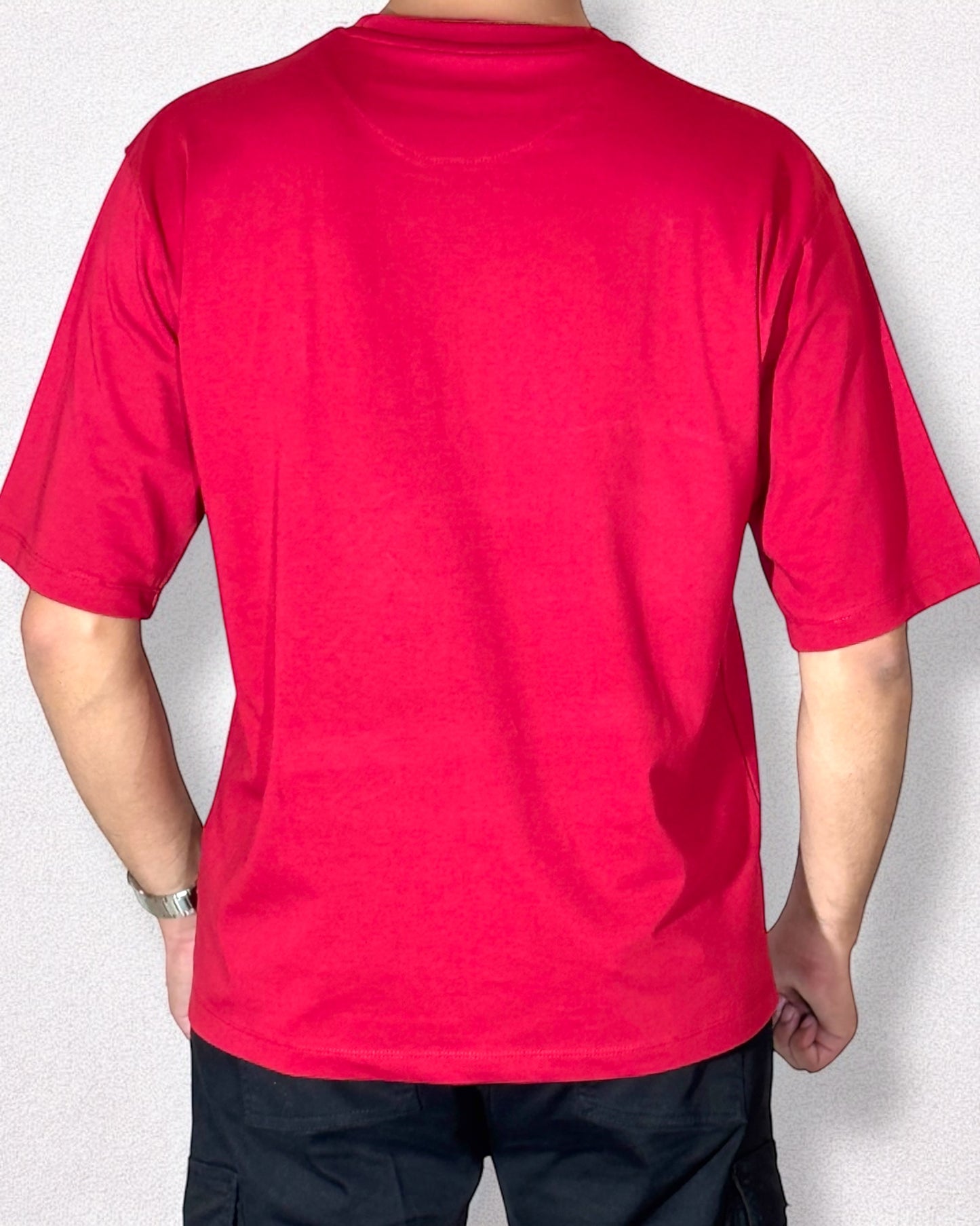 Embroidered Drop Shoulder T-Shirt (Fusion Red)