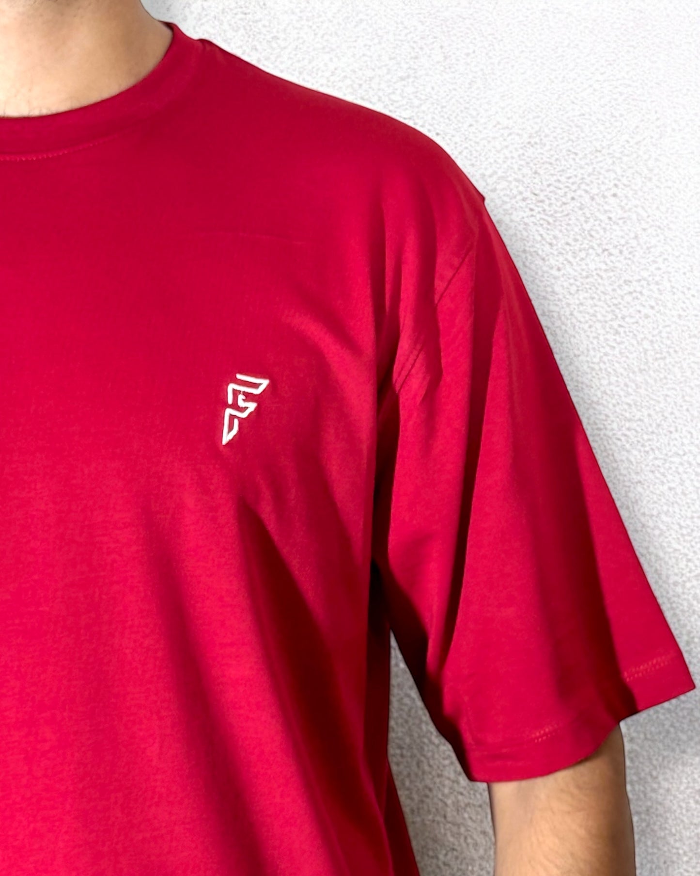 Embroidered Drop Shoulder T-Shirt (Fusion Red)