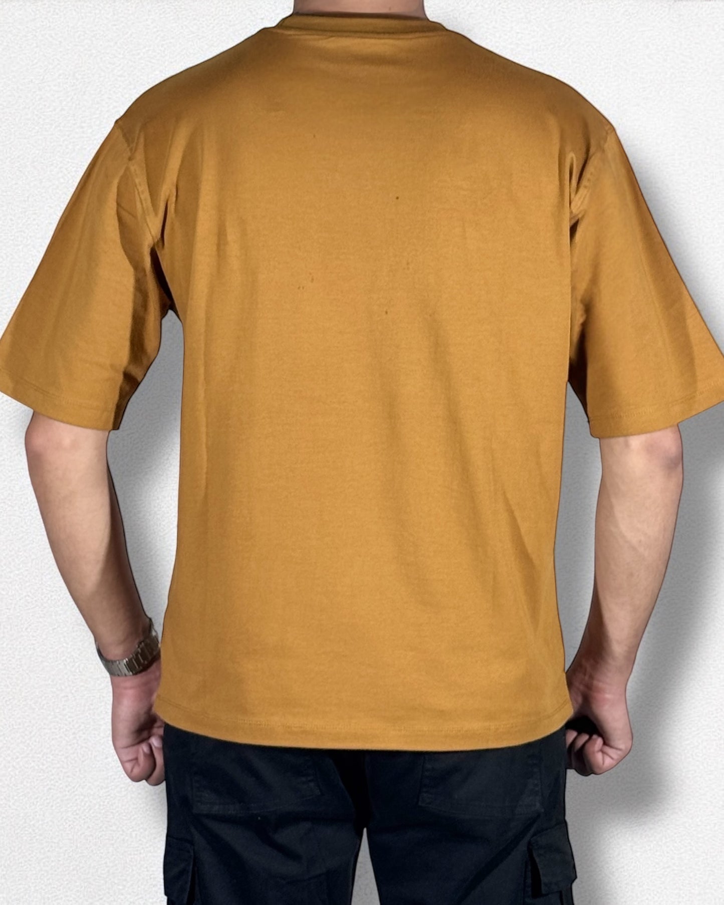 Embroidered Drop Shoulder T-Shirt (Camel Brown)