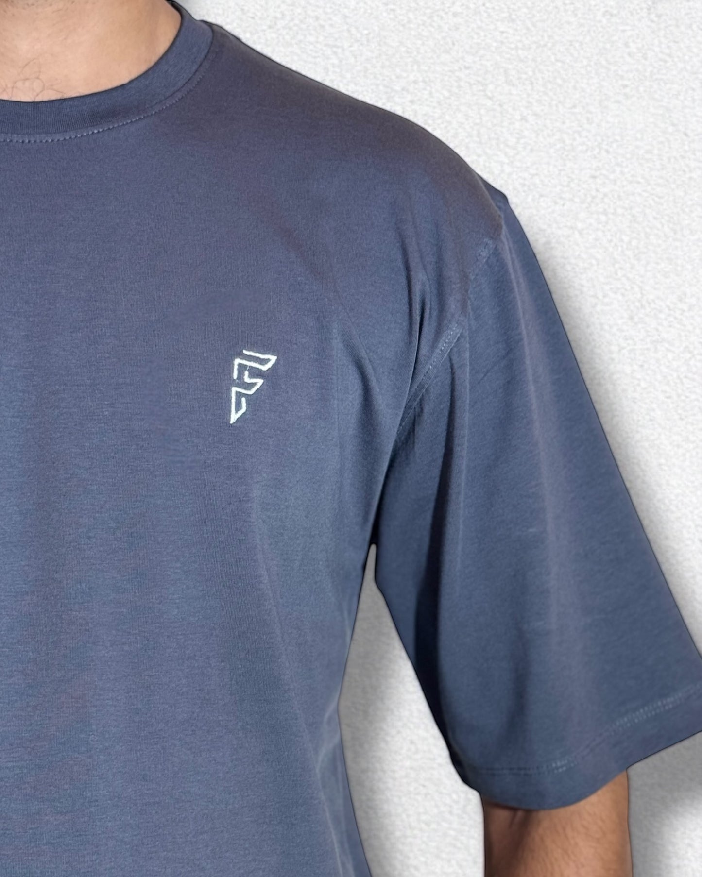 Embroidered Drop Shoulder T-Shirt (Charcoal Grey)