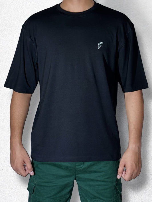 Embroidered Drop Shoulder T-Shirt (Majestic Black)