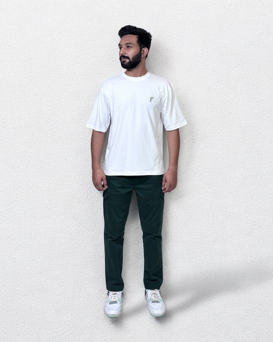 Embroidered Drop Shoulder T-Shirt (Clear White)