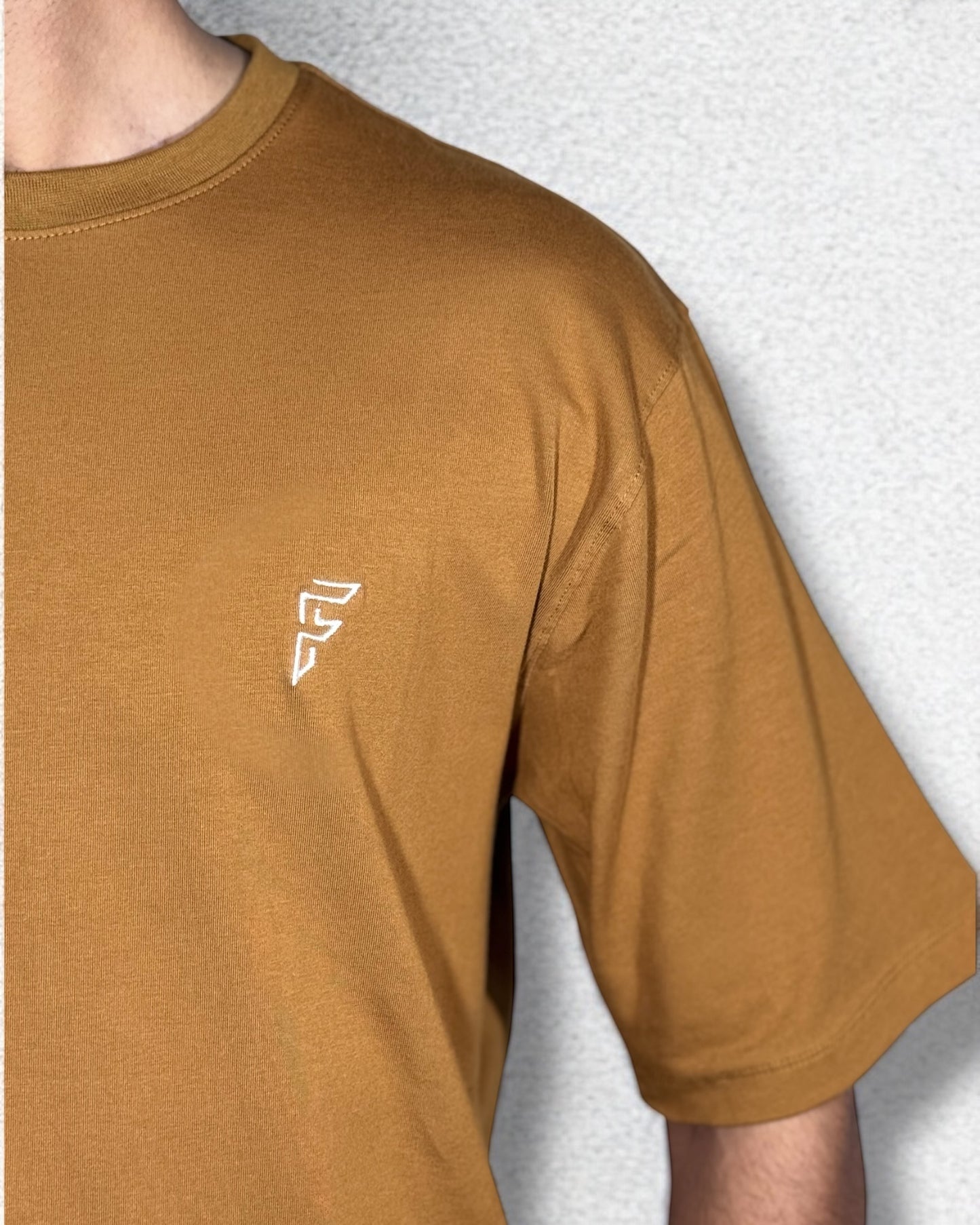 Embroidered Drop Shoulder T-Shirt (Camel Brown)