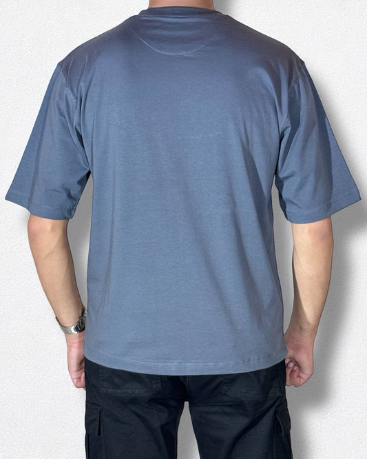 Embroidered Drop Shoulder T-Shirt (Charcoal Grey)