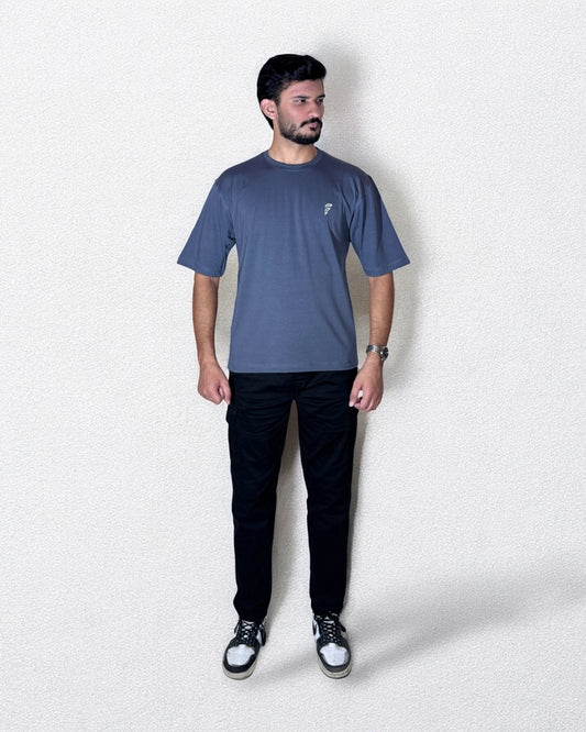 Embroidered Drop Shoulder T-Shirt (Charcoal Grey)
