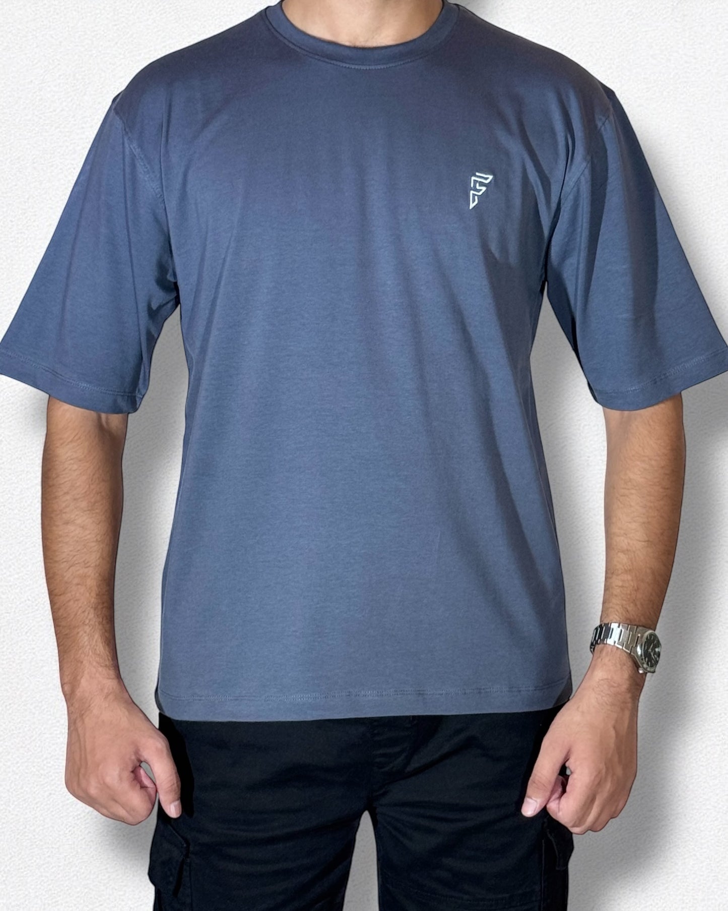 Embroidered Drop Shoulder T-Shirt (Charcoal Grey)