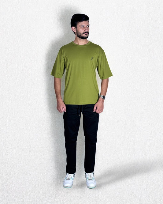 Embroidered Drop Shoulder T-Shirt (Green)